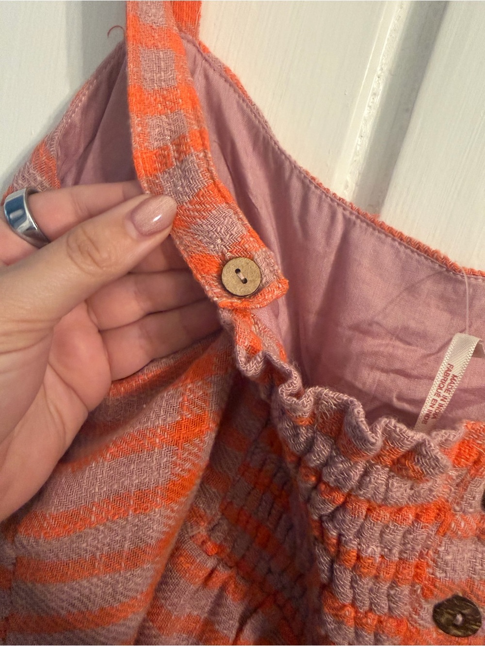 Free People Pink & Orange Plaid Mini Dress - Square Neck - Picture 7 of 8